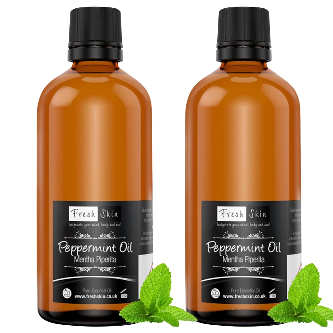 Freshskin Beauty Peppermint Essential Oil 200ml (2x 100ml) Mentha Piperita 100% Pure Natural Therapeutic Grade - Damaged Box