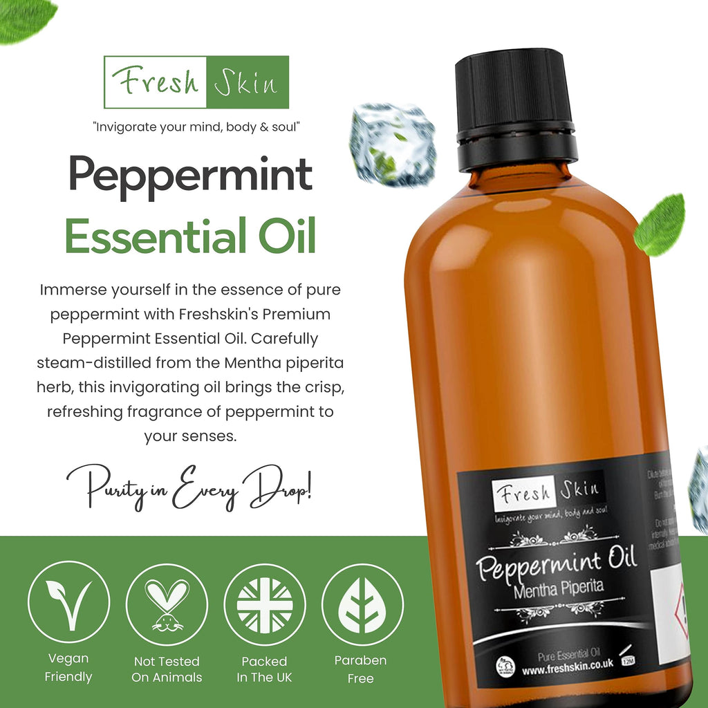 Freshskin Beauty Peppermint Essential Oil 200ml (2x 100ml) Mentha Piperita 100% Pure Natural Therapeutic Grade - Damaged Box