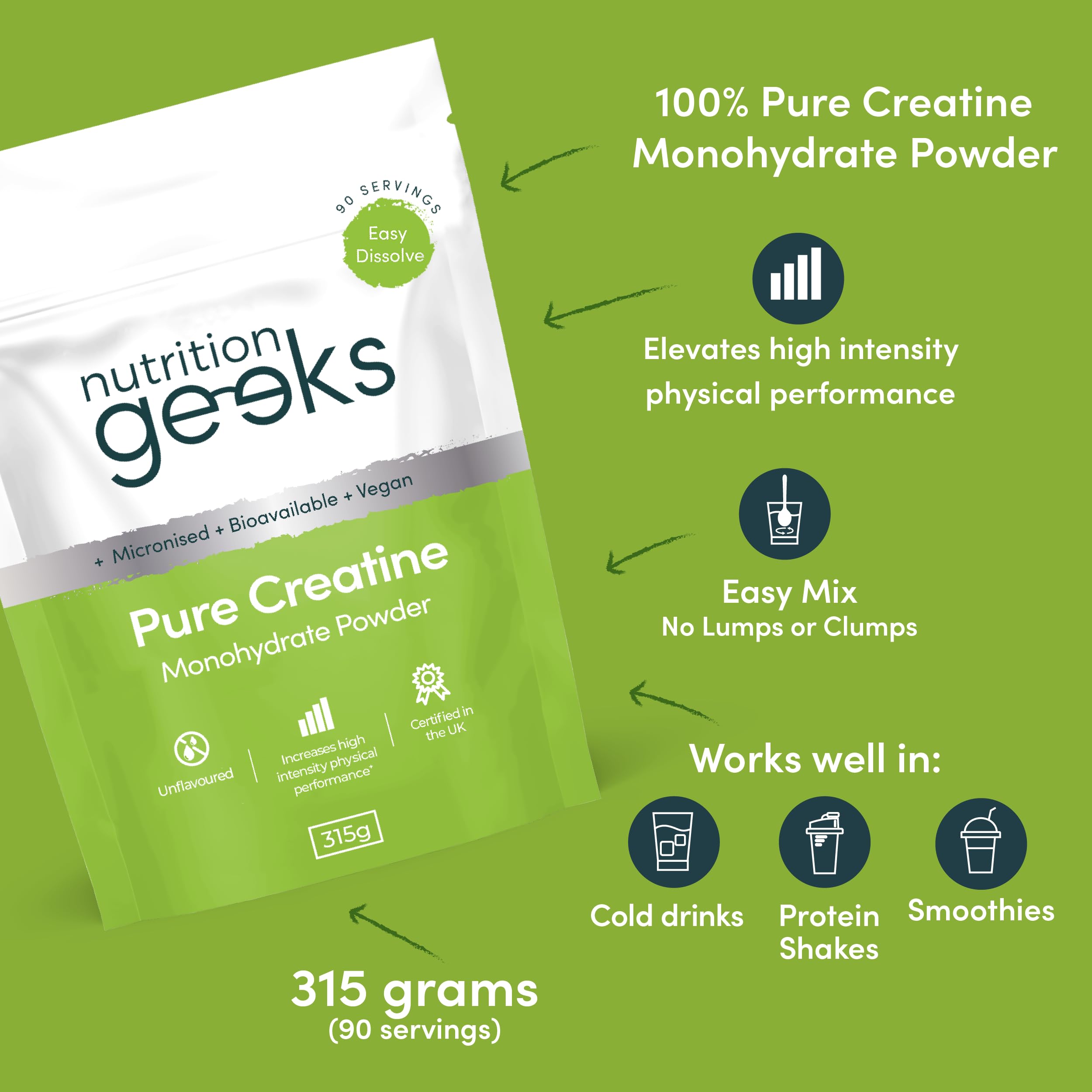 Pure Creatine Monohydrate Powder 315g - 90 Servings - Unflavoured Micronised Easy Dissolve Vegan Supplement for Men & Women - Damaged Box - BBE 03/2028