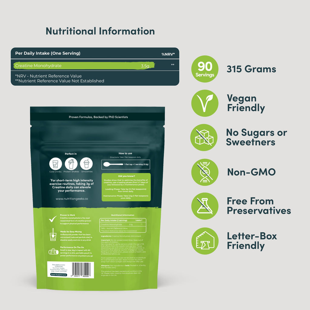 Pure Creatine Monohydrate Powder 315g - 90 Servings - Unflavoured Micronised Easy Dissolve Vegan Supplement for Men & Women - Damaged Box - BBE 03/2028