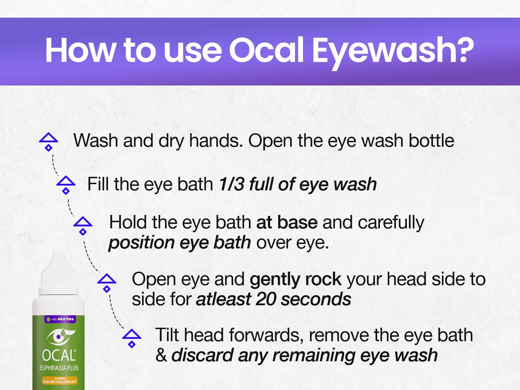 OCAL Euphrasia Plus Eye Wash 100ml - Aloe Vera Sodium Hyaluronate - Red Tired Gritty Eyes - pH 7.2 Buffered - Gentle Daily Cleanse - Damaged Box - BBE 03/2028