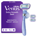 Gillette Venus Extra Smooth Swirl Women's Razor - 3 Refill Cartridges - Pivoting Handle & Shower Holder - Damaged Box