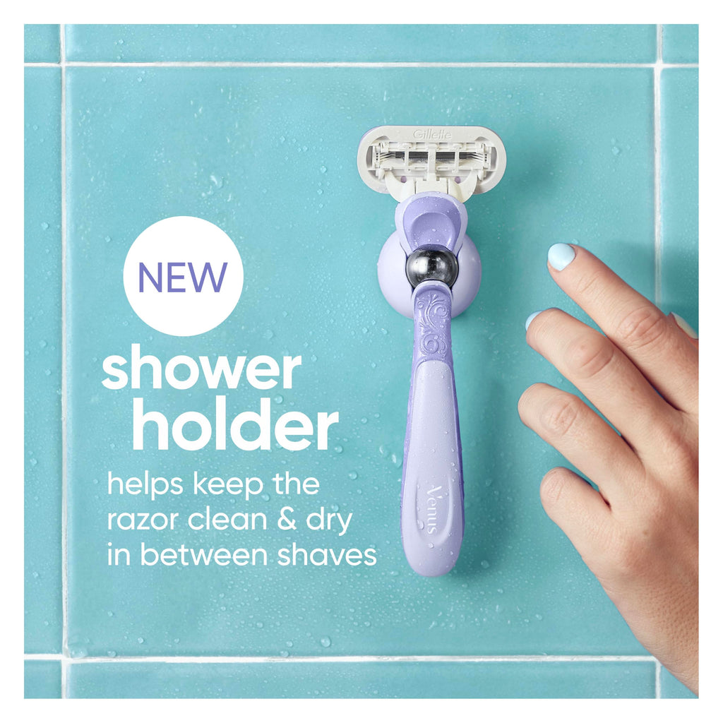 Gillette Venus Extra Smooth Swirl Women's Razor - 3 Refill Cartridges - Pivoting Handle & Shower Holder - Damaged Box