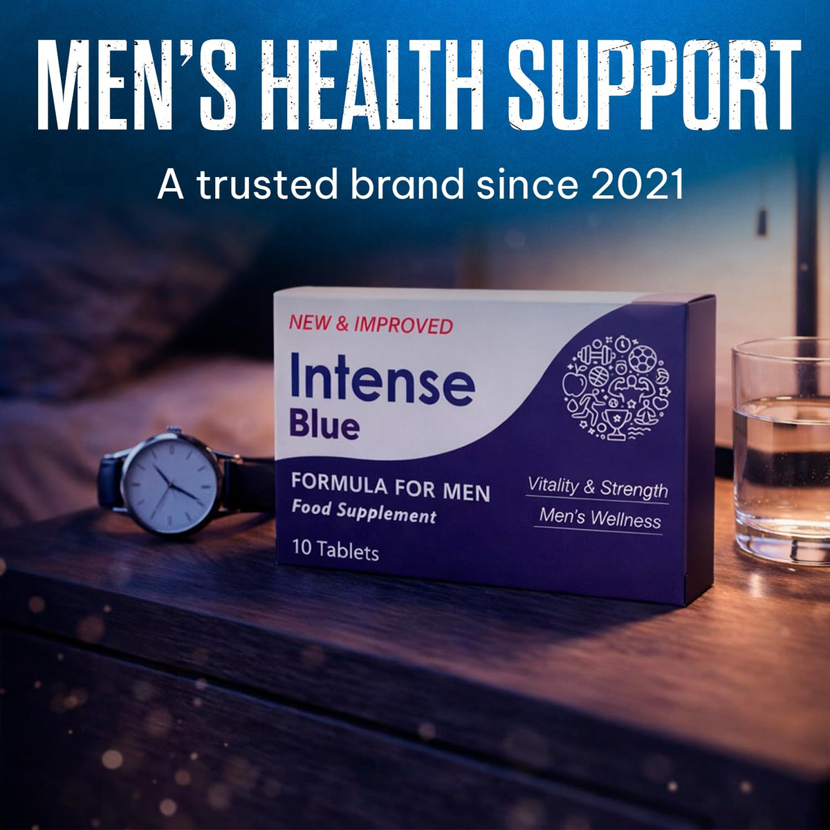 Erexon - Intense Blue 10 Tablets - Herbal Supplement for Men - Men's Health Support - Korean Ginseng, Tribulus Terrestris - Made in The UK - Damaged Box - BBE 06/2027
