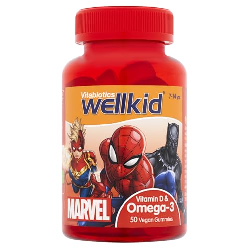 Wellkid Vitabiotics Marvel Omega 3 & Vitamin D Soft Jellies - 50 Count, 174g - Very Good - BBE 04/2027