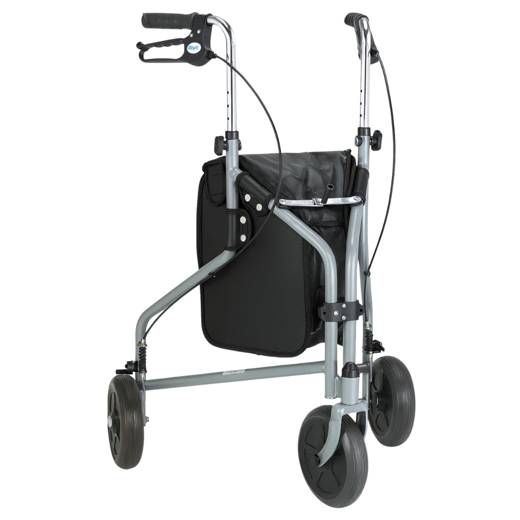 Days Tri Wheel Folding Walker - Grey Mobility Aid with Loop Lockable Brakes, Height Adjustable for Elderly & Disabled - Very Good
