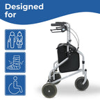 Days Tri Wheel Folding Walker - Grey Mobility Aid with Loop Lockable Brakes, Height Adjustable for Elderly & Disabled - Very Good