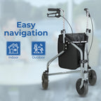Days Tri Wheel Folding Walker - Grey Mobility Aid with Loop Lockable Brakes, Height Adjustable for Elderly & Disabled - Very Good