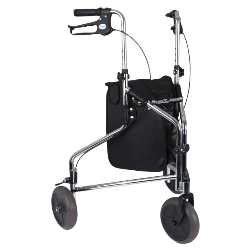 Days Tri Wheel Folding Walker - Grey Mobility Aid with Loop Lockable Brakes, Height Adjustable for Elderly & Disabled - Very Good