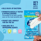 Wet Ones Plastic Free Antibacterial Hand Wipes - Cucumber Fragrance - Pocket Size - 12 Packs x 12 Wipes - 144 Total Wipes - New