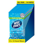 Wet Ones Plastic Free Antibacterial Hand Wipes - Cucumber Fragrance - Pocket Size - 12 Packs x 12 Wipes - 144 Total Wipes - New