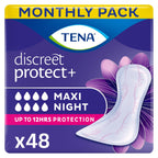 TENA Discreet Maxi Night Incontinence Pads for Women - Wider Back, Extra Length - 48 Count (8x6 Pack) - New