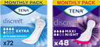 TENA Discreet Maxi Night Incontinence Pads for Women - Wider Back, Extra Length - 48 Count (8x6 Pack) - New