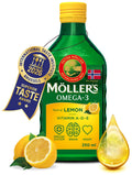 Moller's Omega 3 Cod Liver Oil - EPA DHA Vitamin A D E - Lemon 250ml Dietary Supplement - New - BBE 05/2026