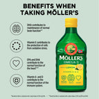Moller's Omega 3 Cod Liver Oil - EPA DHA Vitamin A D E - Lemon 250ml Dietary Supplement - New - BBE 05/2026