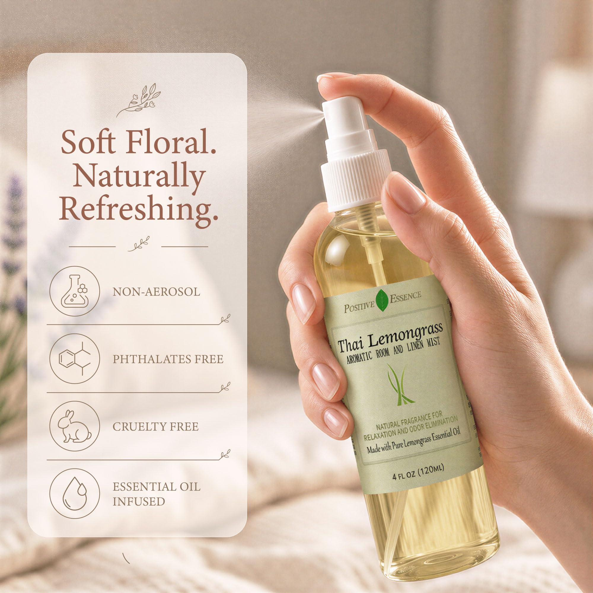 Thai Lemongrass Linen & Room Spray with Essential Oil - Home Fragrance Mist - 250 mL Aromatic Room Spray - Damaged Box - BBE 08/2028