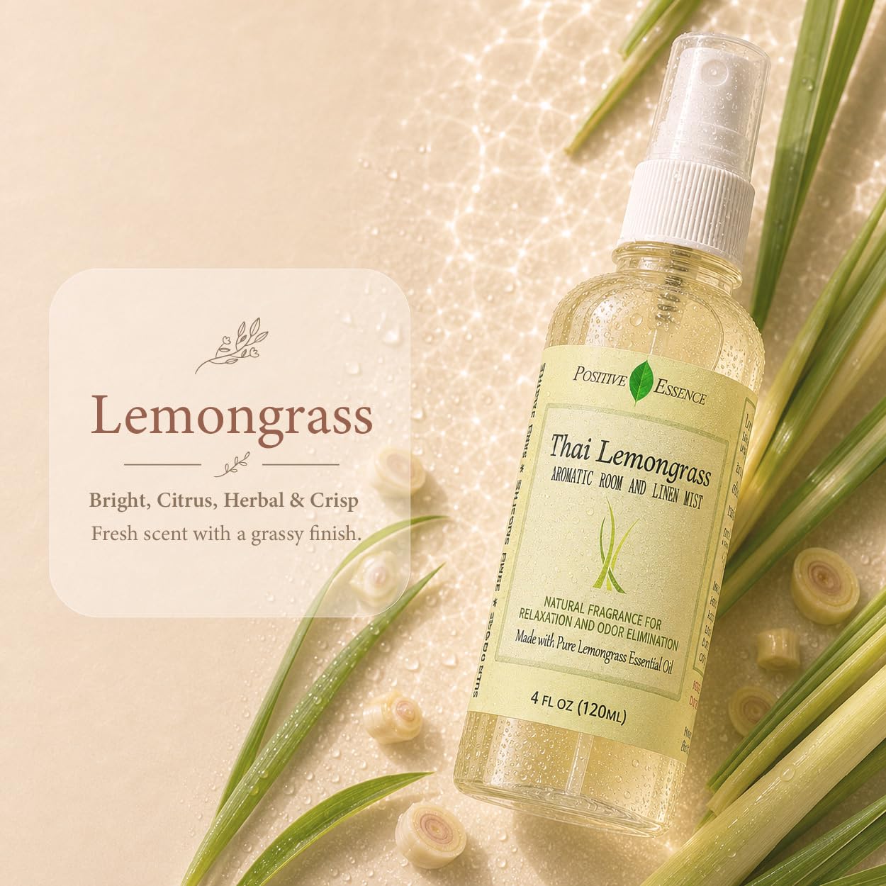 Thai Lemongrass Linen & Room Spray with Essential Oil - Home Fragrance Mist - 250 mL Aromatic Room Spray - Damaged Box - BBE 08/2028