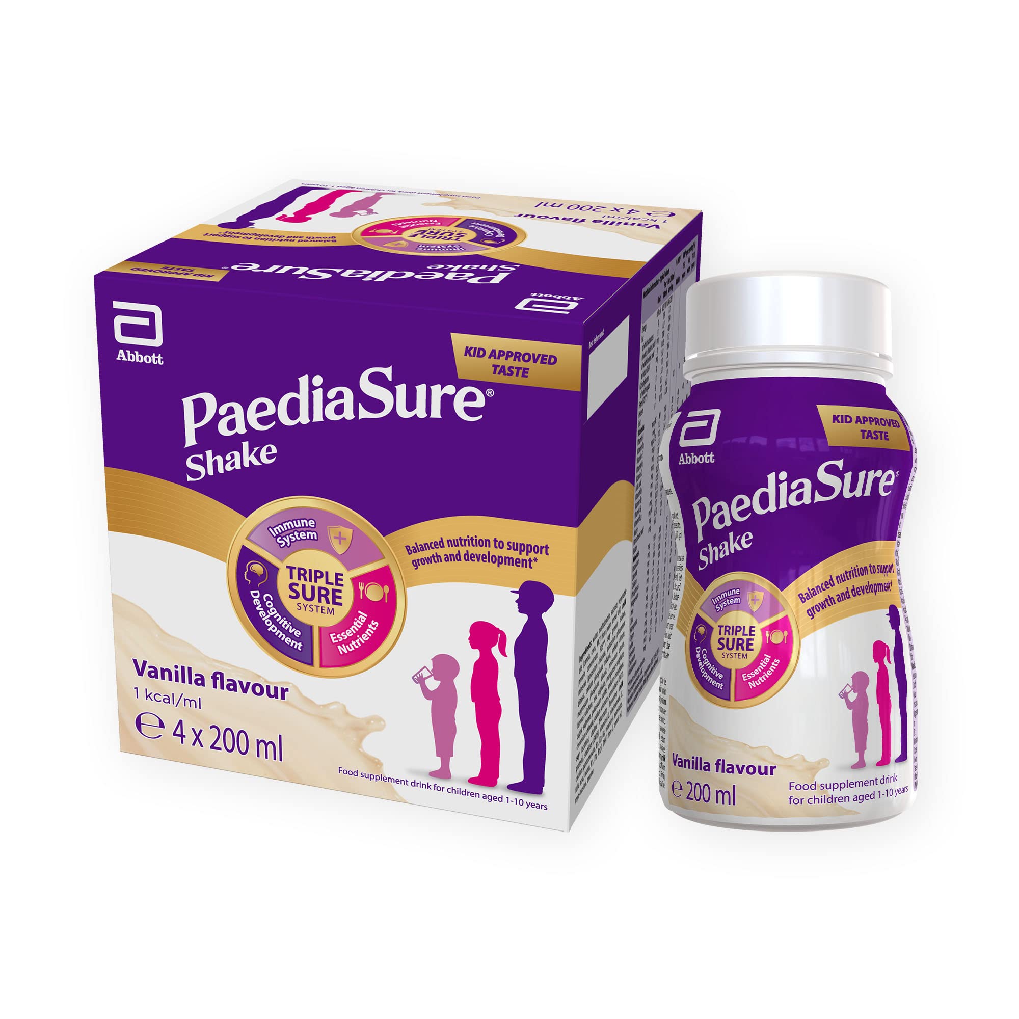 PaediaSure Shake Vanilla 4x200ml - Protein & Vitamin D Supplement Drink for Children - Damaged Box - BBE 03/2027