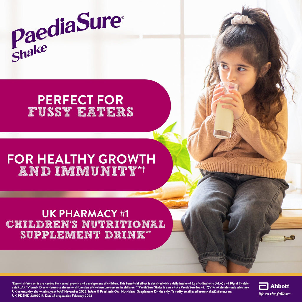 PaediaSure Shake Vanilla 4x200ml - Protein & Vitamin D Supplement Drink for Children - Damaged Box - BBE 03/2027