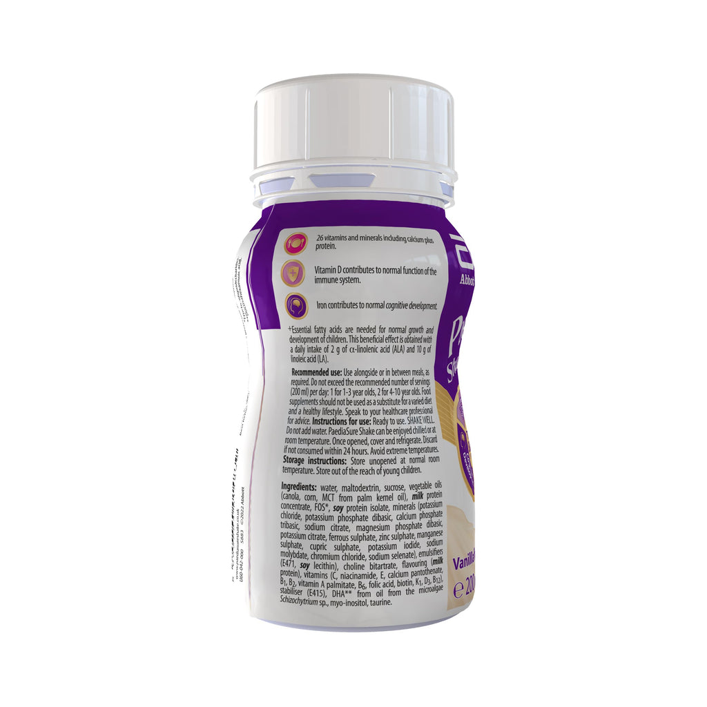 PaediaSure Shake Vanilla 4x200ml - Protein & Vitamin D Supplement Drink for Children - Damaged Box - BBE 03/2027