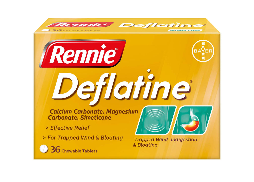 Rennie Deflatine Tablets - Heartburn, Indigestion & Trapped Wind Relief - 36 Count - Damaged Box - BBE 11/2028