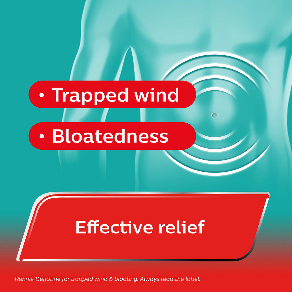 Rennie Deflatine Tablets - Heartburn, Indigestion & Trapped Wind Relief - 36 Count - Damaged Box - BBE 11/2028