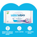 WaterWipes Sensitive+ Body & Intimate Cleansing Wipes, 99.9% Purified Water, XL Textured Wipes, Incontinence Care, Fragrance Free, 180 Count - New