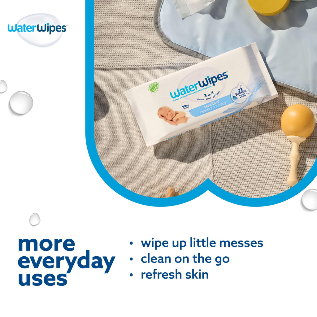 WaterWipes Sensitive+ Newborn & Baby Wipes, 99.9% Water, Unscented, 6 Pack
