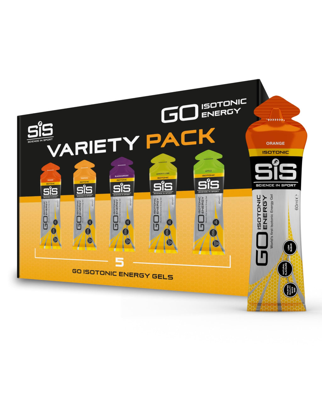 Science In Sport GO Isotonic Energy Gels - 22g Carbohydrates, Low Sugar, Assorted Flavours - 5 Pack 60ml Running Gels - Damaged Box - BBE 01/2027