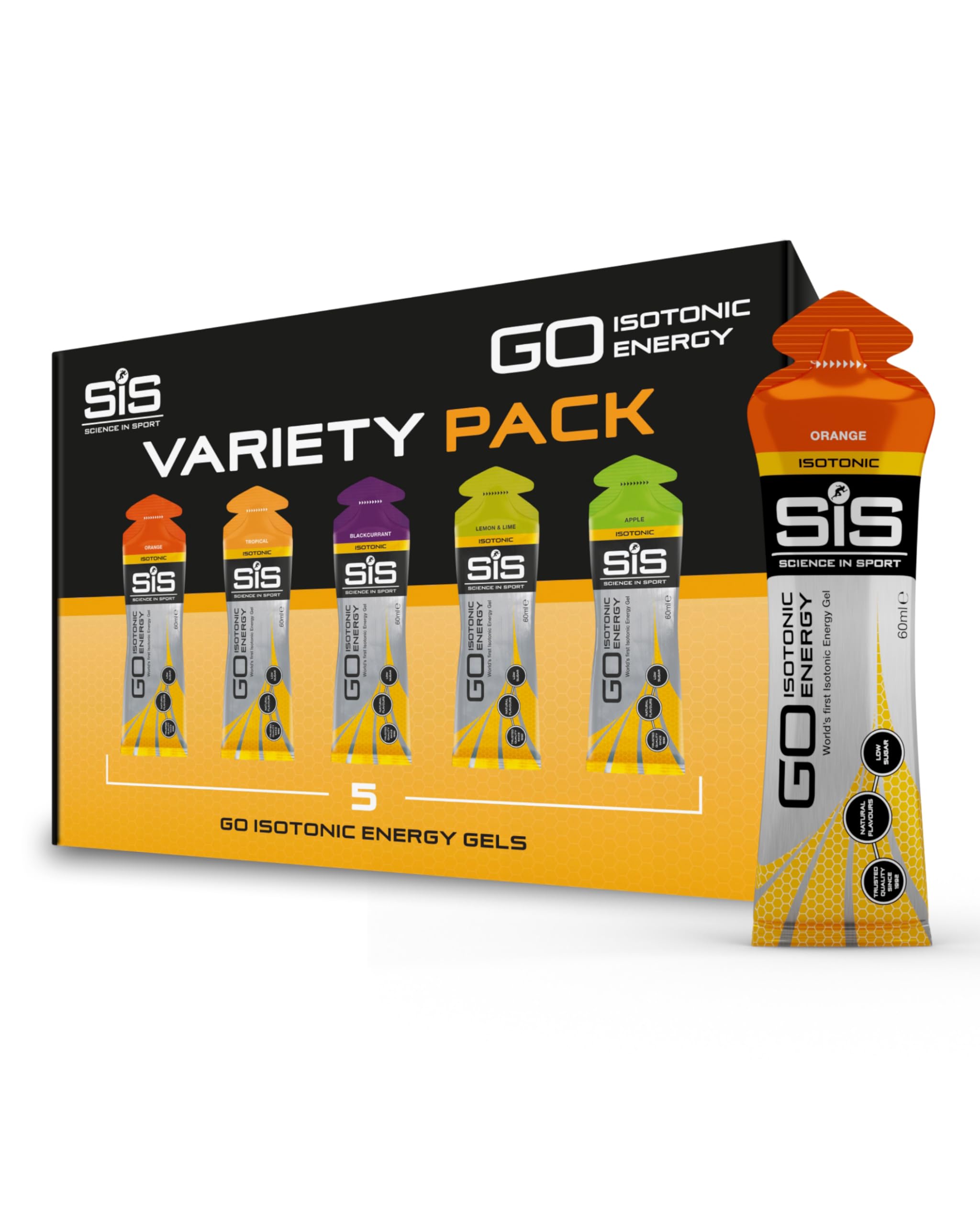 Science In Sport GO Isotonic Energy Gels - 22g Carbohydrates, Low Sugar, Assorted Flavours - 5 Pack 60ml Running Gels - Damaged Box - BBE 01/2027