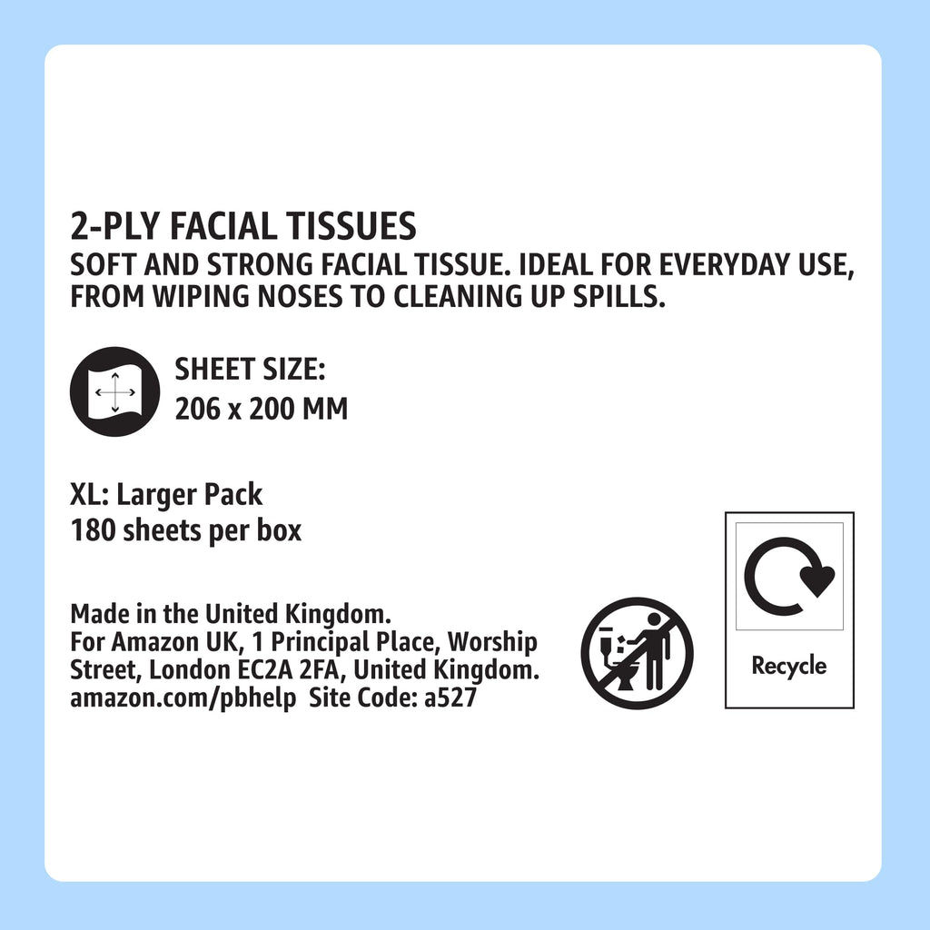 Amazon Facial  Tissues 2-Ply, 180 Sheets - 12 Pack Soft White Hypoallergenic Bulk Tissue Box - New