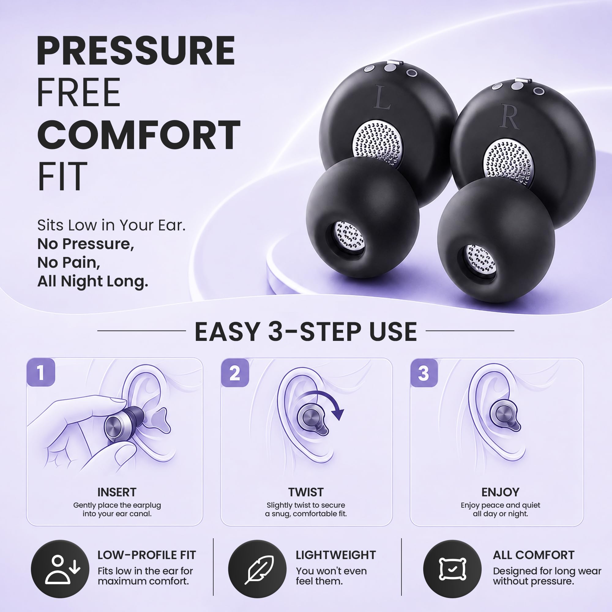 Adjustable Ear Plugs for Sleep - Reusable Silicone Earplugs with 3 Noise Reduction Modes 21-28dB SNR - Ultra-Soft for Snoring, Travel, Work - Damaged Box