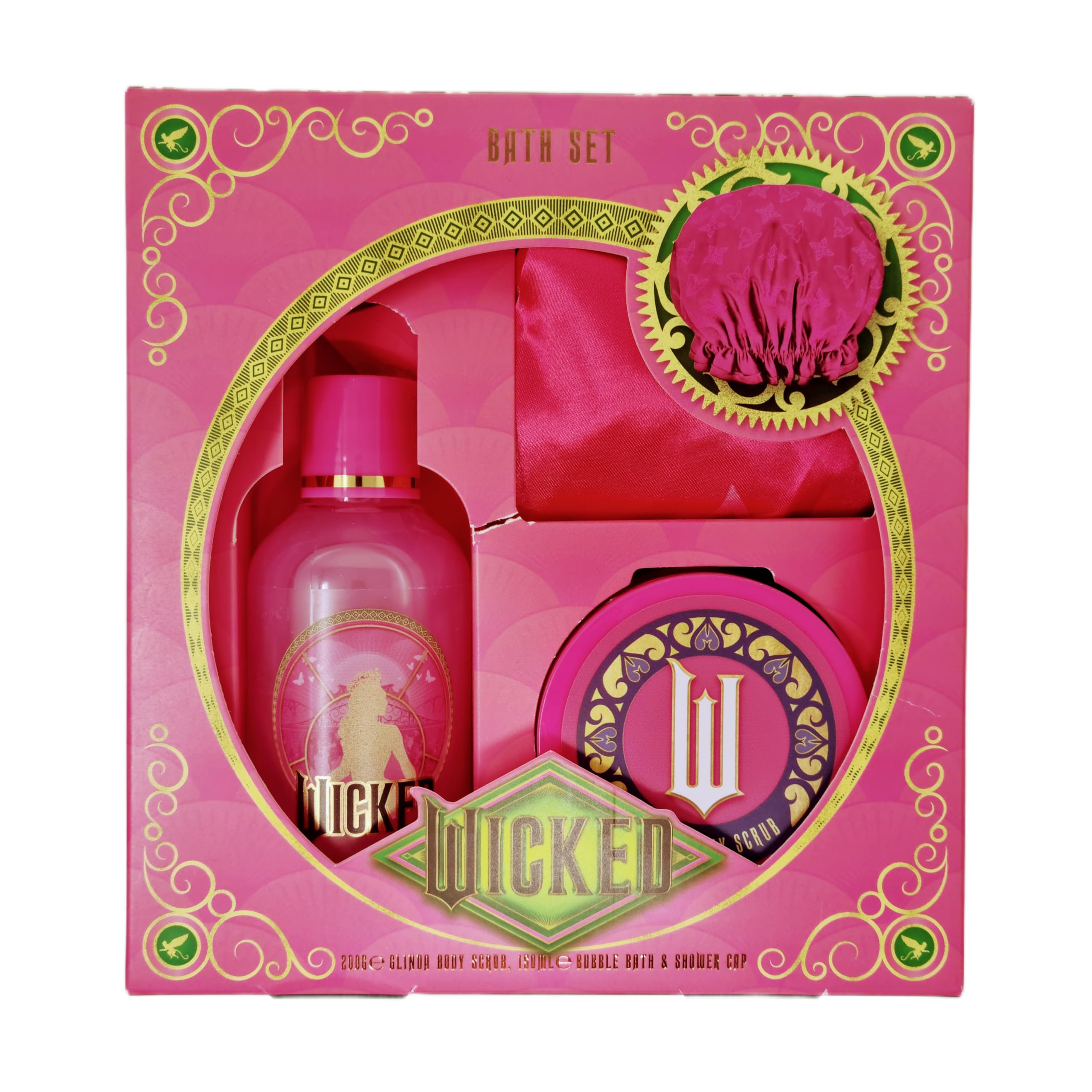 Wicked Glinda Bath Gift Set - Pink Bubble Bath, Body Butter, Shower Cap - Official Merchandise - New