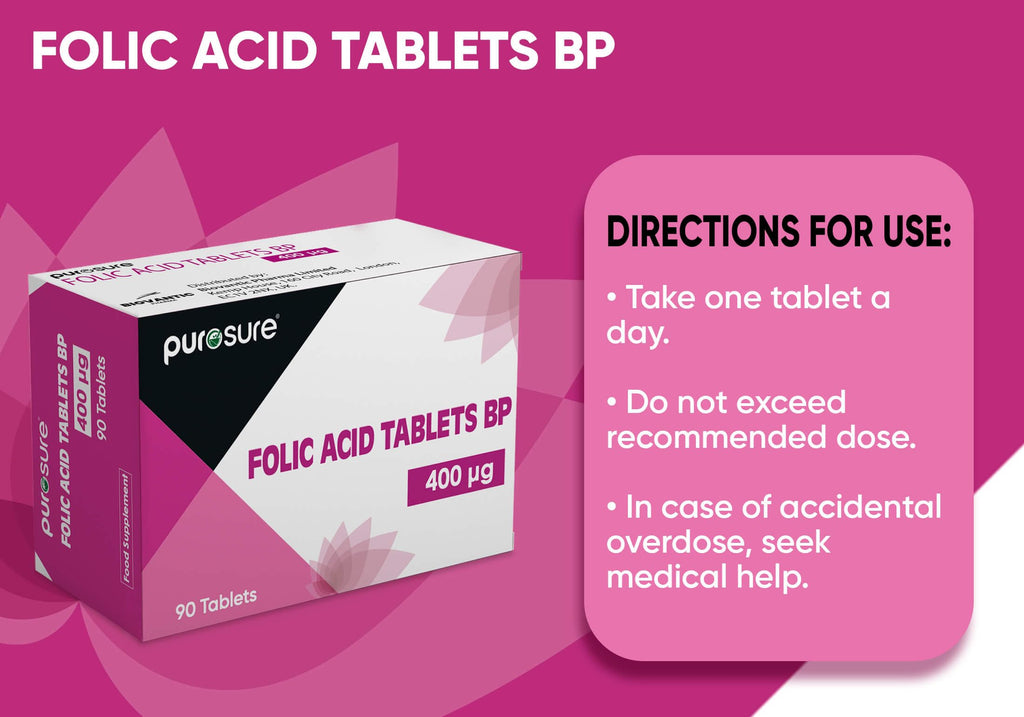 Folic Acid 400mcg Tablets - 4 x 360 (1440) Vitamin B9 Tabs - 1 Year Supply for Pregnancy Care, Maternal Tissue Growth - New