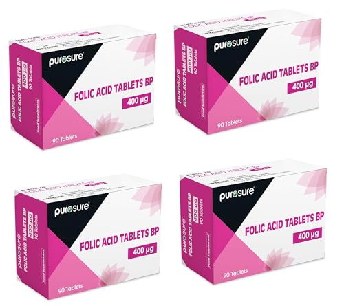 Folic Acid 400mcg Tablets - 4 x 360 (1440) Vitamin B9 Tabs - 1 Year Supply for Pregnancy Care, Maternal Tissue Growth - New