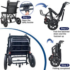 KCareU Portable Foldable Wheelchair with Pull Rod - 18" Seat - Lightweight Travel - Aluminium Alloy Frame - New