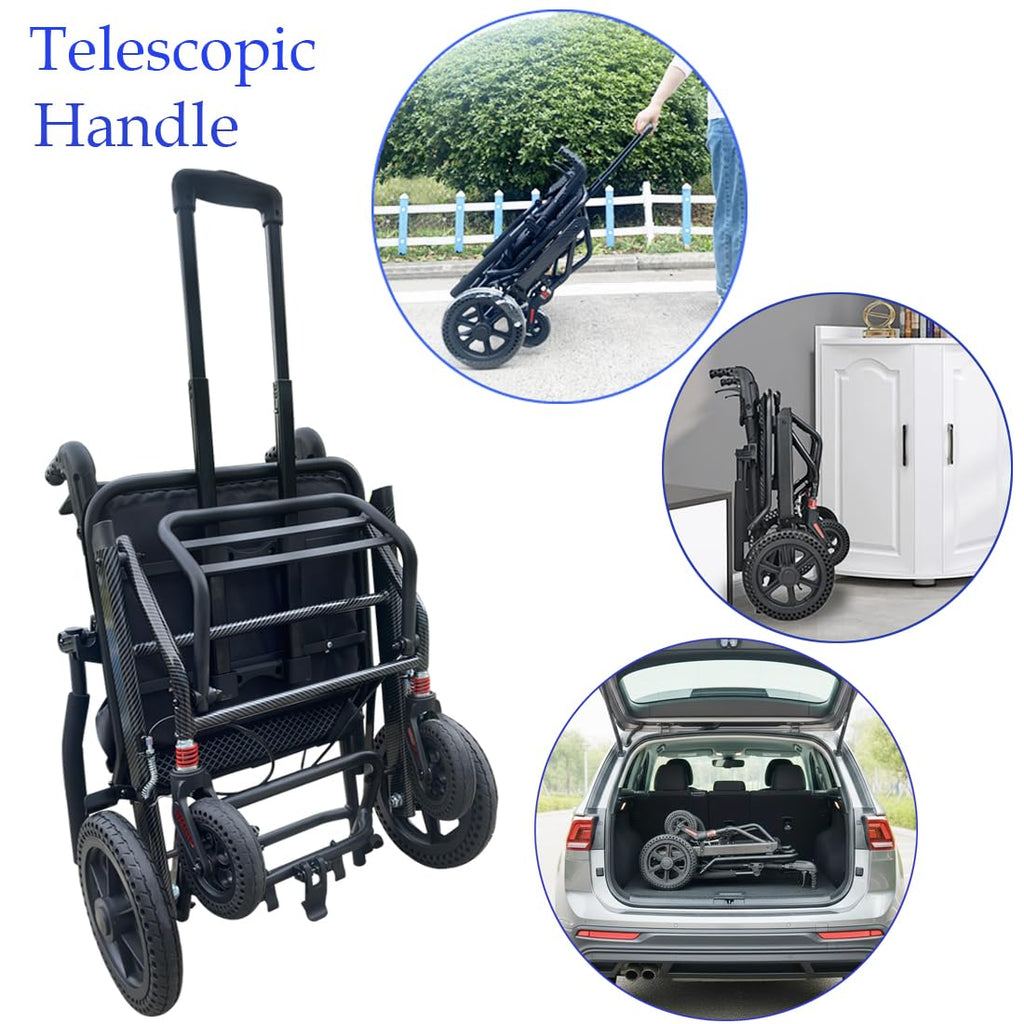 KCareU Portable Foldable Wheelchair with Pull Rod - 18" Seat - Lightweight Travel - Aluminium Alloy Frame - New