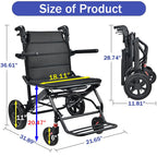KCareU Portable Foldable Wheelchair with Pull Rod - 18" Seat - Lightweight Travel - Aluminium Alloy Frame - New