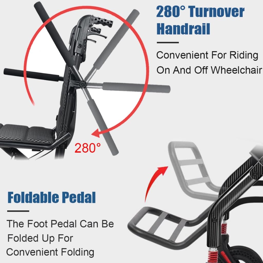 KCareU Portable Foldable Wheelchair with Pull Rod - 18" Seat - Lightweight Travel - Aluminium Alloy Frame - New