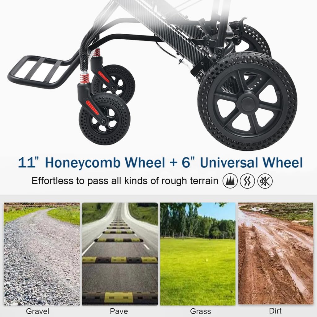 KCareU Portable Foldable Wheelchair with Pull Rod - 18" Seat - Lightweight Travel - Aluminium Alloy Frame - New