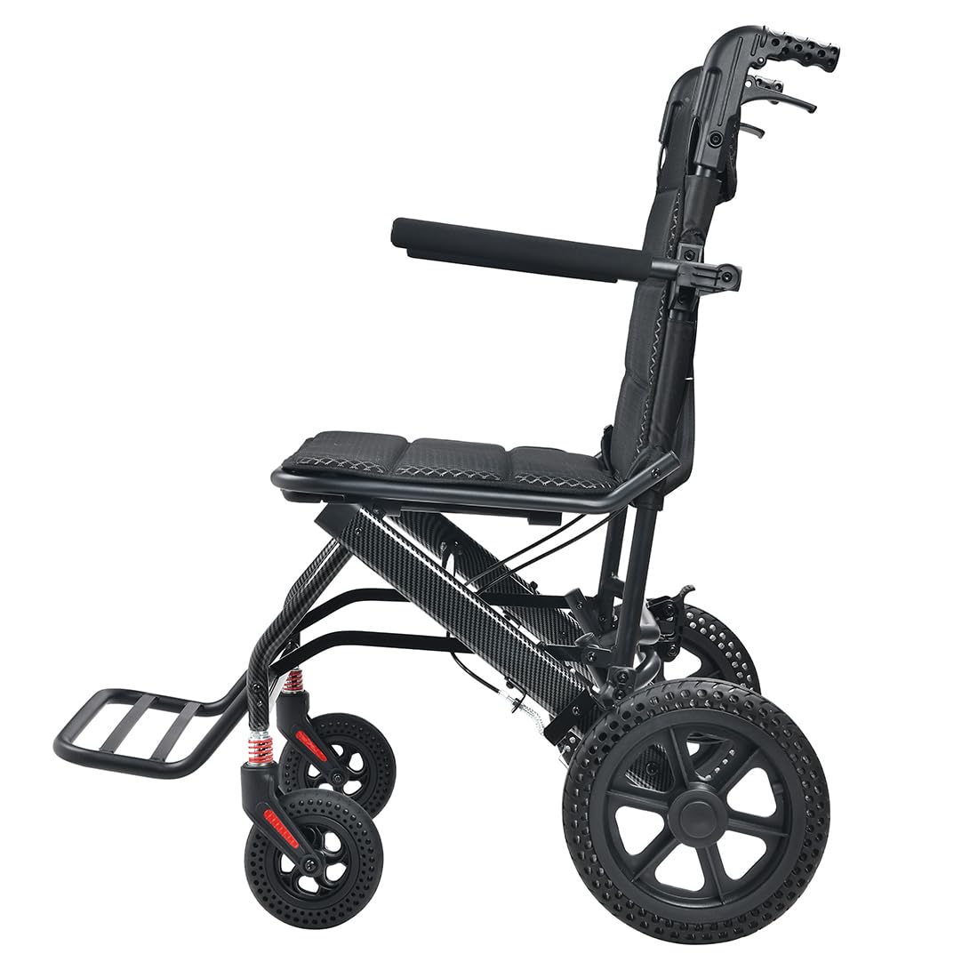 KCareU Portable Foldable Wheelchair with Pull Rod - 18" Seat - Lightweight Travel - Aluminium Alloy Frame - New