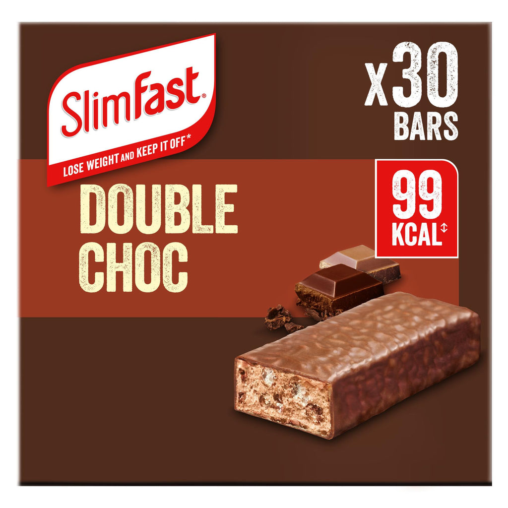 SlimFast Double Chocolate Flavour Snack Bar 99 Kcal - 30 x 25g Bars - Meal Replacement Diet Food - New - BBE 03/2027
