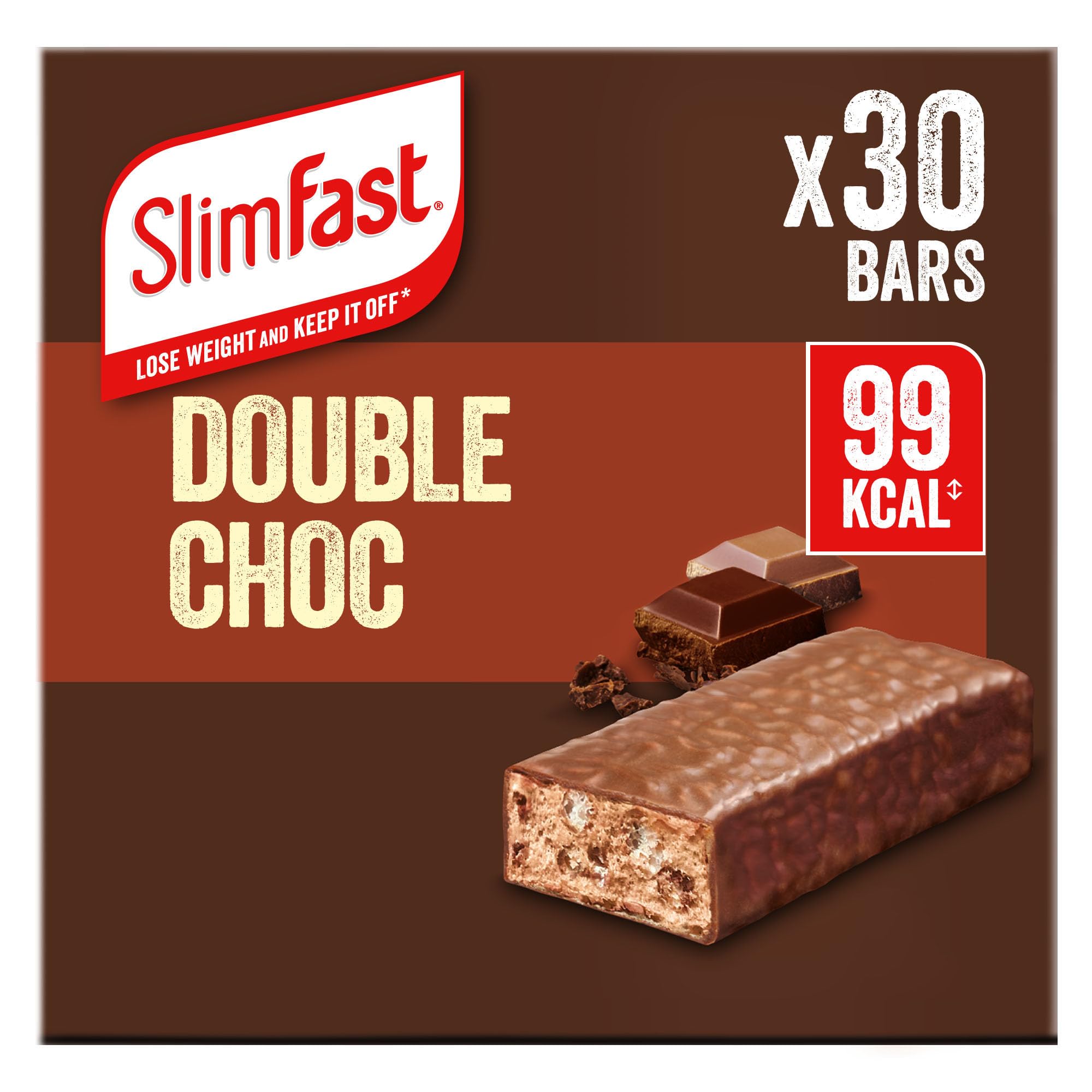 SlimFast Double Chocolate Flavour Snack Bar 99 Kcal - 30 x 25g Bars - Meal Replacement Diet Food - New - BBE 03/2027