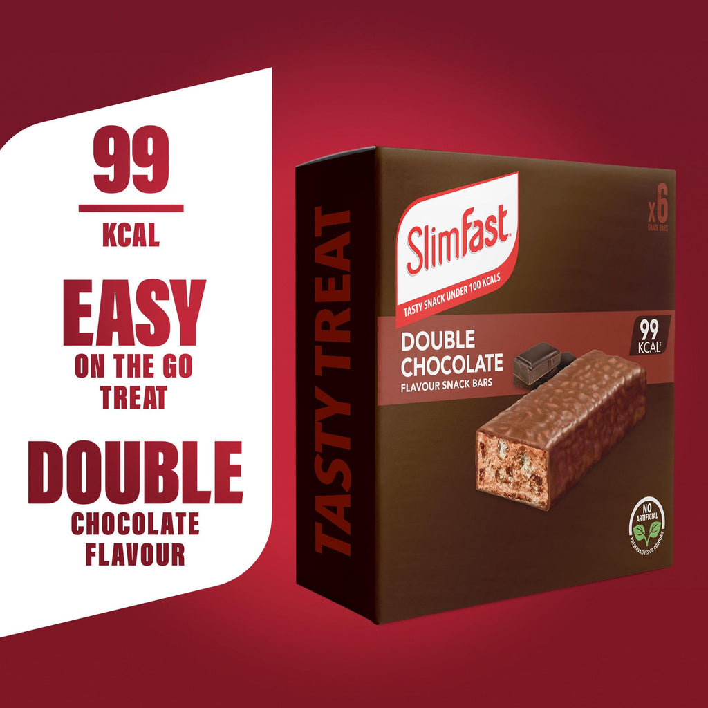 SlimFast Double Chocolate Flavour Snack Bar 99 Kcal - 30 x 25g Bars - Meal Replacement Diet Food - New - BBE 03/2027