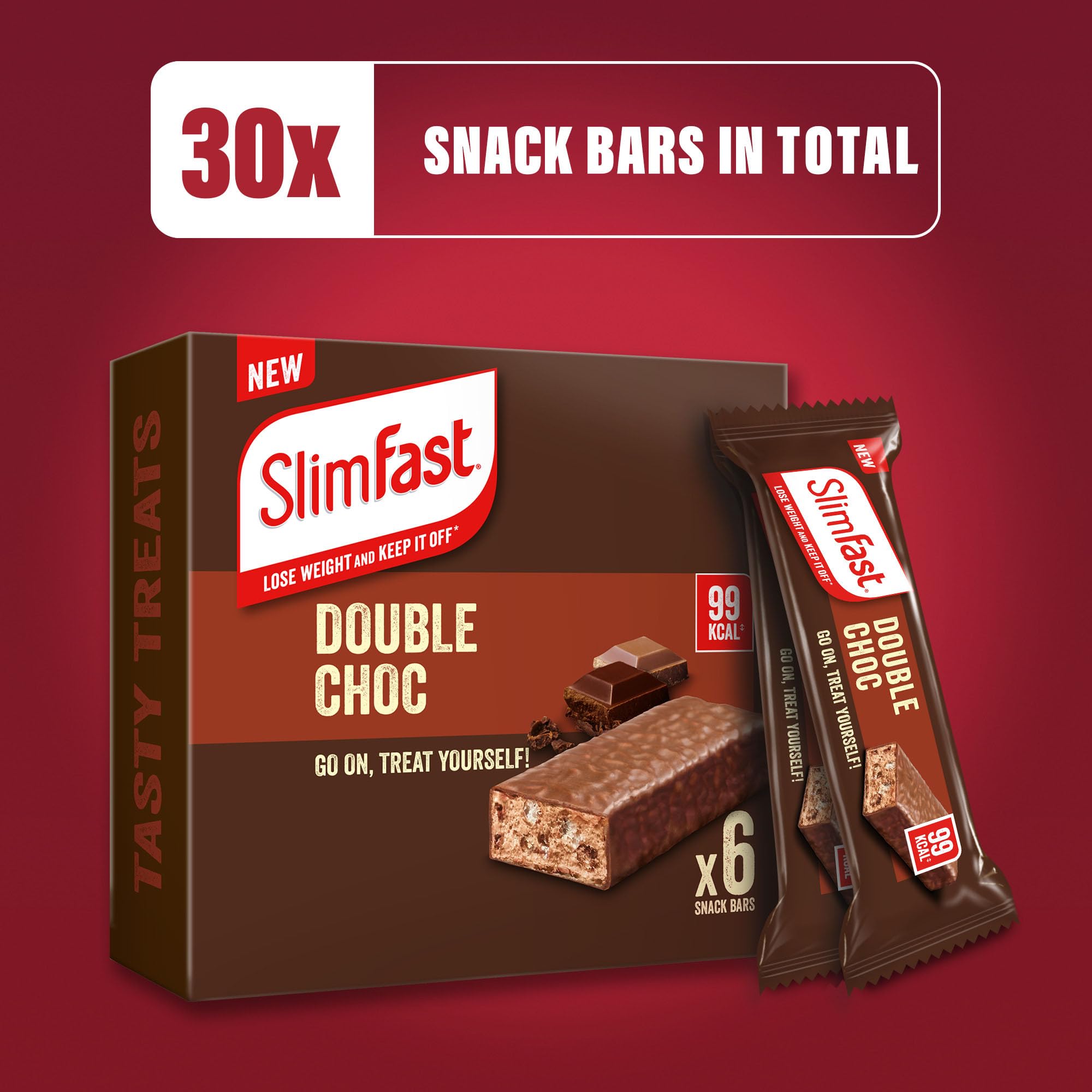 SlimFast Double Chocolate Flavour Snack Bar 99 Kcal - 30 x 25g Bars - Meal Replacement Diet Food - New - BBE 03/2027