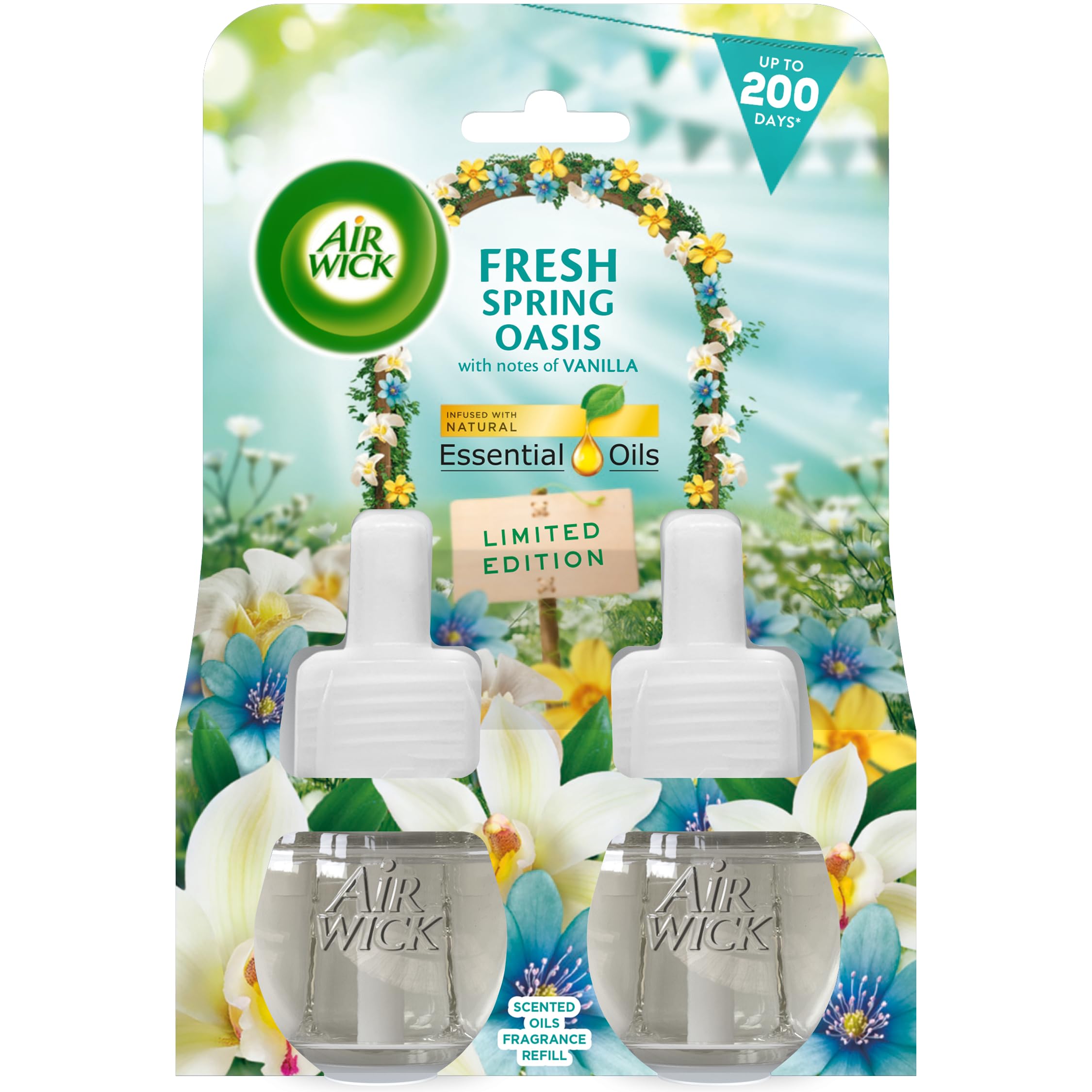 Air Wick Plug-In Diffuser Twin Refill - Fresh Spring Oasis - 2 x 19ml - Long Lasting Air Freshener - 200 Days - New