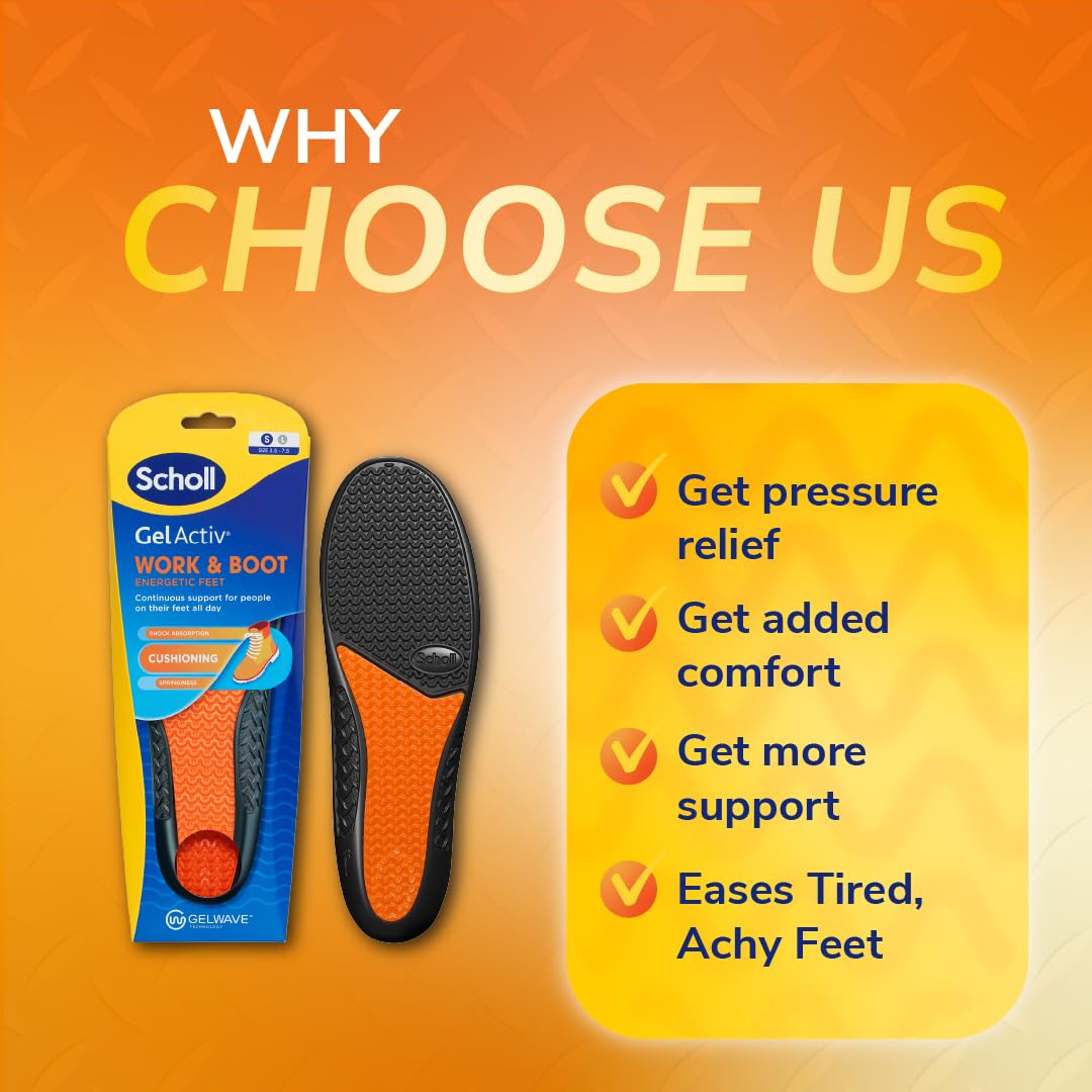 Scholl GelActiv Work & Boot Insoles for Women - UK Size 3.5-7.5 - All Day Comfort Shock Absorption - New