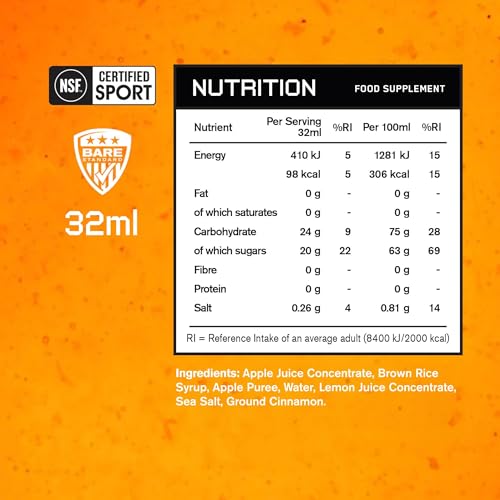 Bare Performance Nutrition BPN Go Gel, Vegan + Gluten Free Running Gel with 24g of Carbohydrates & 100 Calories per Pack, 10 Single-Serving, Apple Cinnamon - New - BBE 01/2027