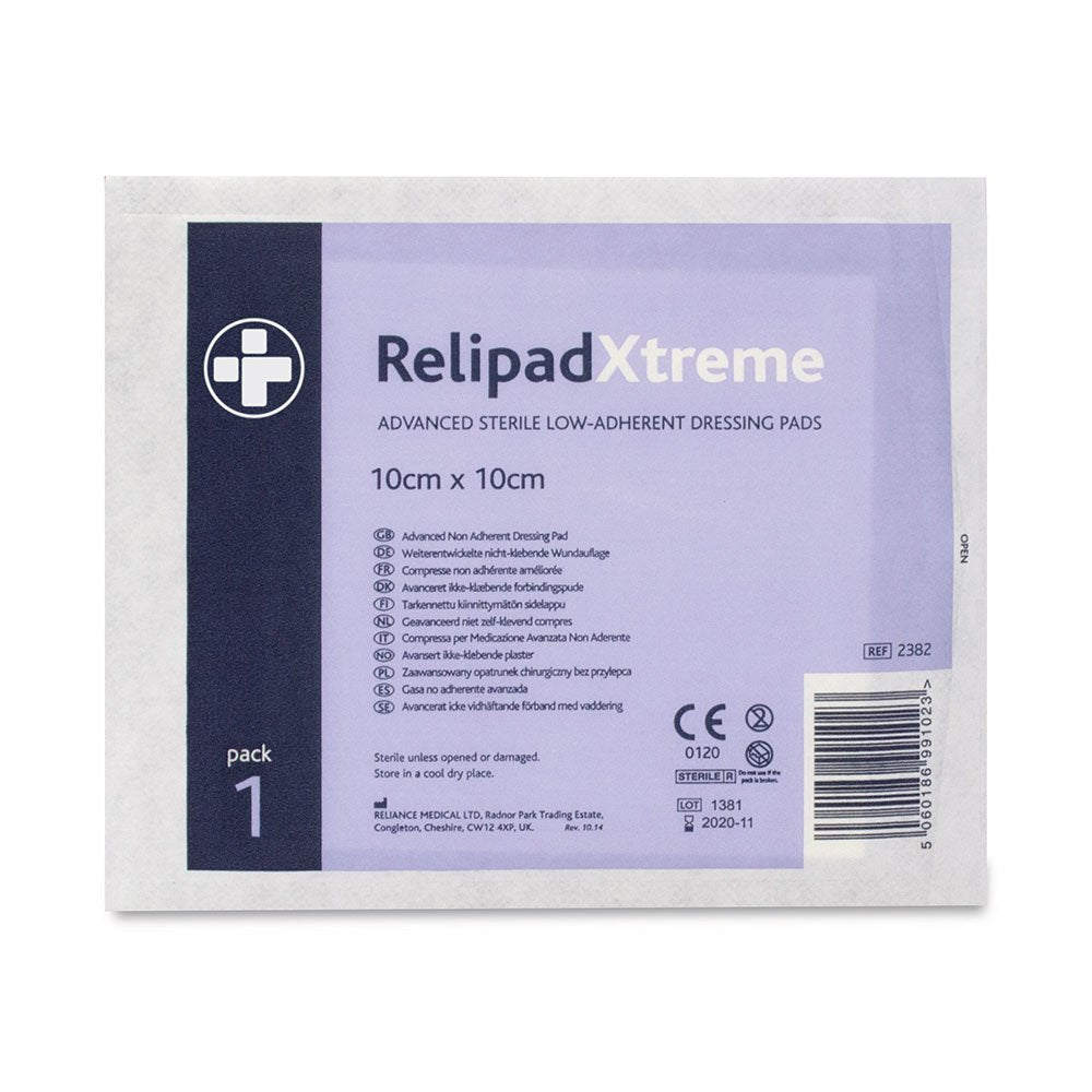 Reliance Medical Relipad Xtreme Low Adherent Dressing Pads 10x10cm - Sterile, Absorbent, Box of 50 - New