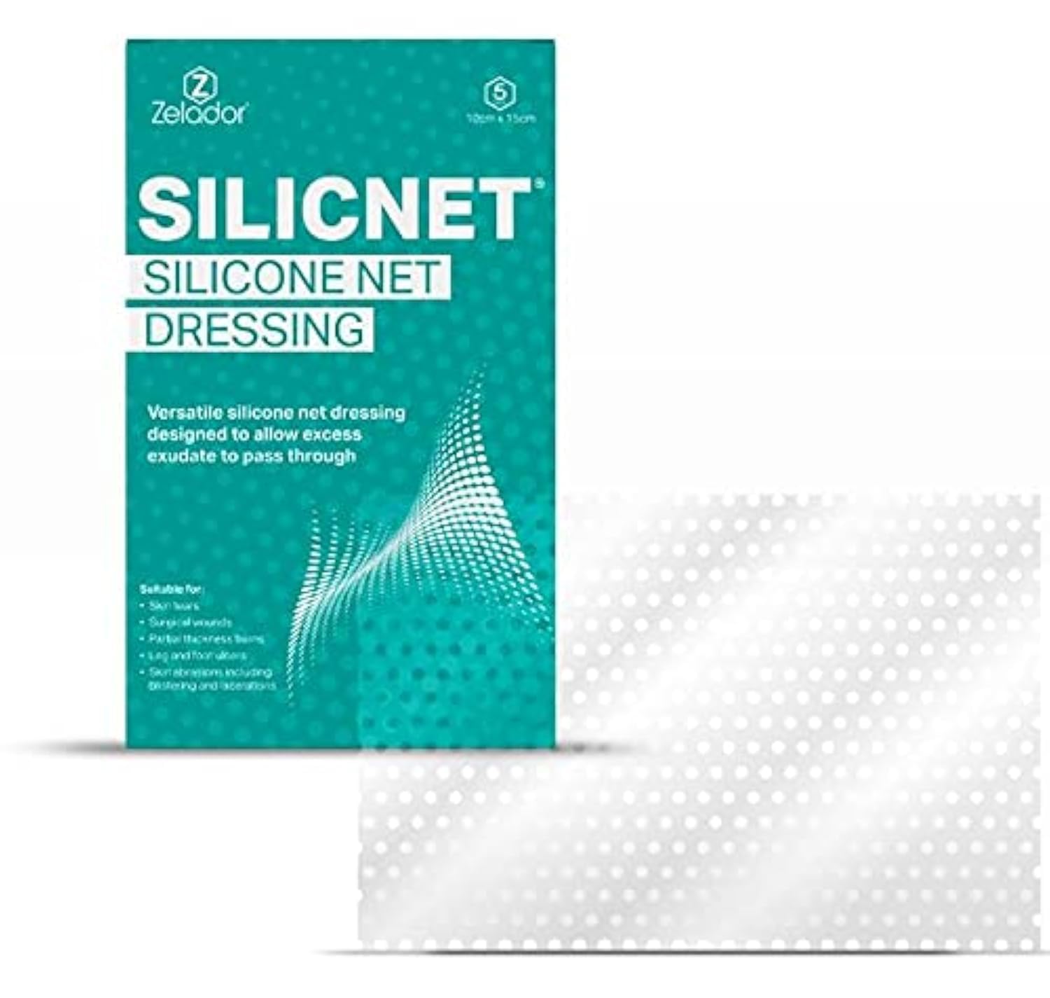 Silicnet Silicone Net Dressing Non-Adherent, Flexible, and Breathable Dressing for Delicate Skin - Ideal for Surgical Wounds 10x7.5cm 5pc - Damaged Box